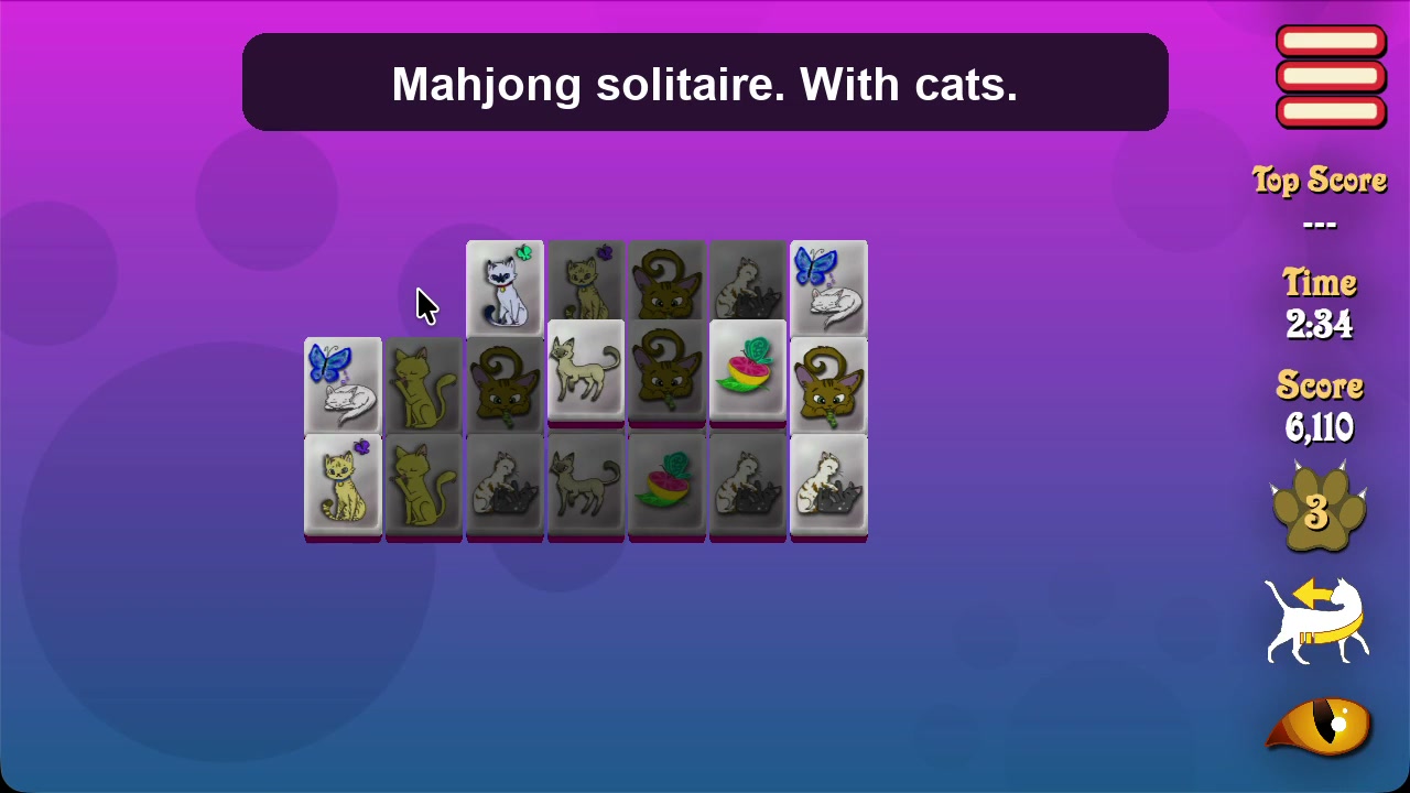 Cat-picture tiles arranged in a Meow-Jong puzzle board